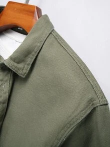 Manfinity Men 1pc Button Front Denim Shirt - Army Green - View 6