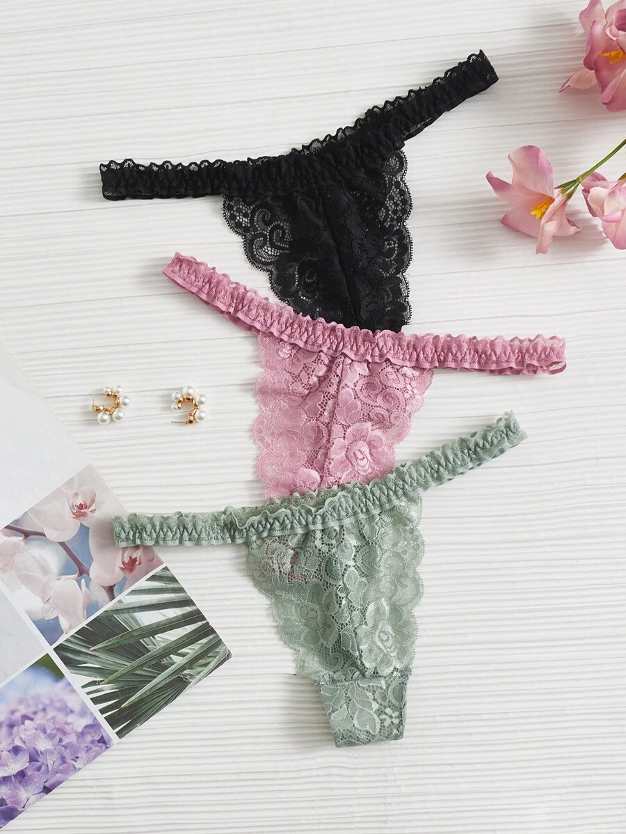 3pack Floral Lace Panty Set - Multicolor - View 1
