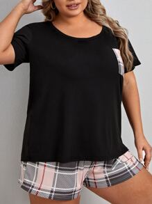 Plus Plaid Patched Pocket PJ Set - Multicolor - View 5