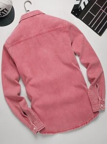 Manfinity EMRG 男士1入組翻蓋口袋牛仔襯衫