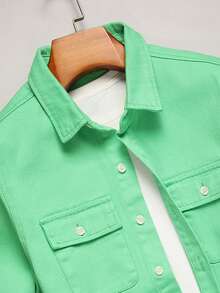 Manfinity Men Flap Pocket Denim Shirt Without Tee - Mint Green - View 3