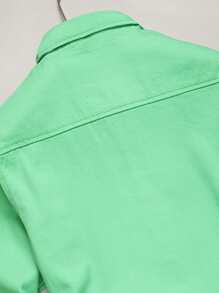 Manfinity Men Flap Pocket Denim Shirt Without Tee - Mint Green - View 6