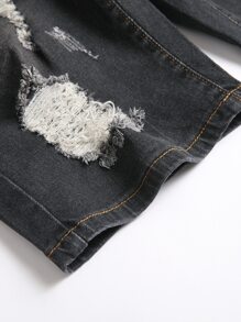 Manfinity Hombres Shorts mezclilla bermuda desgarro - Gris Oscuro - Ver 3