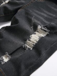 Manfinity Hombres Shorts mezclilla bermuda desgarro - Gris Oscuro - Ver 5