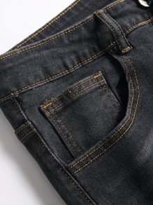 Manfinity Hombres Shorts mezclilla bermuda desgarro - Gris Oscuro - Ver 7