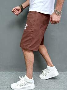 Manfinity Men Letter Graphic Denim Shorts - Brown - View 4
