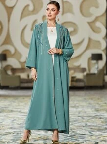 Al Najma 亮片拼接開門襟阿拉伯罩袍 - 青碧色 - 查看 1