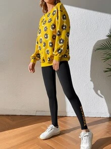 SHEIN LUNE Floral Print Drop Shoulder Hoodie & Leggings - Multicolor - View 1