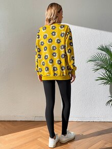 SHEIN LUNE Floral Print Drop Shoulder Hoodie & Leggings - Multicolor - View 2