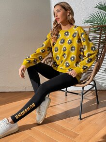 SHEIN LUNE Floral Print Drop Shoulder Hoodie & Leggings - Multicolor - View 4