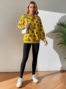 SHEIN LUNE Floral Print Drop Shoulder Hoodie & Leggings - Multicolor - View 5