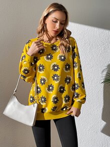 SHEIN LUNE Floral Print Drop Shoulder Hoodie & Leggings - Multicolor - View 6