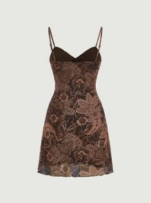 SHEIN MOD 花和佩斯利圖案前繫帶吊帶連衣裙