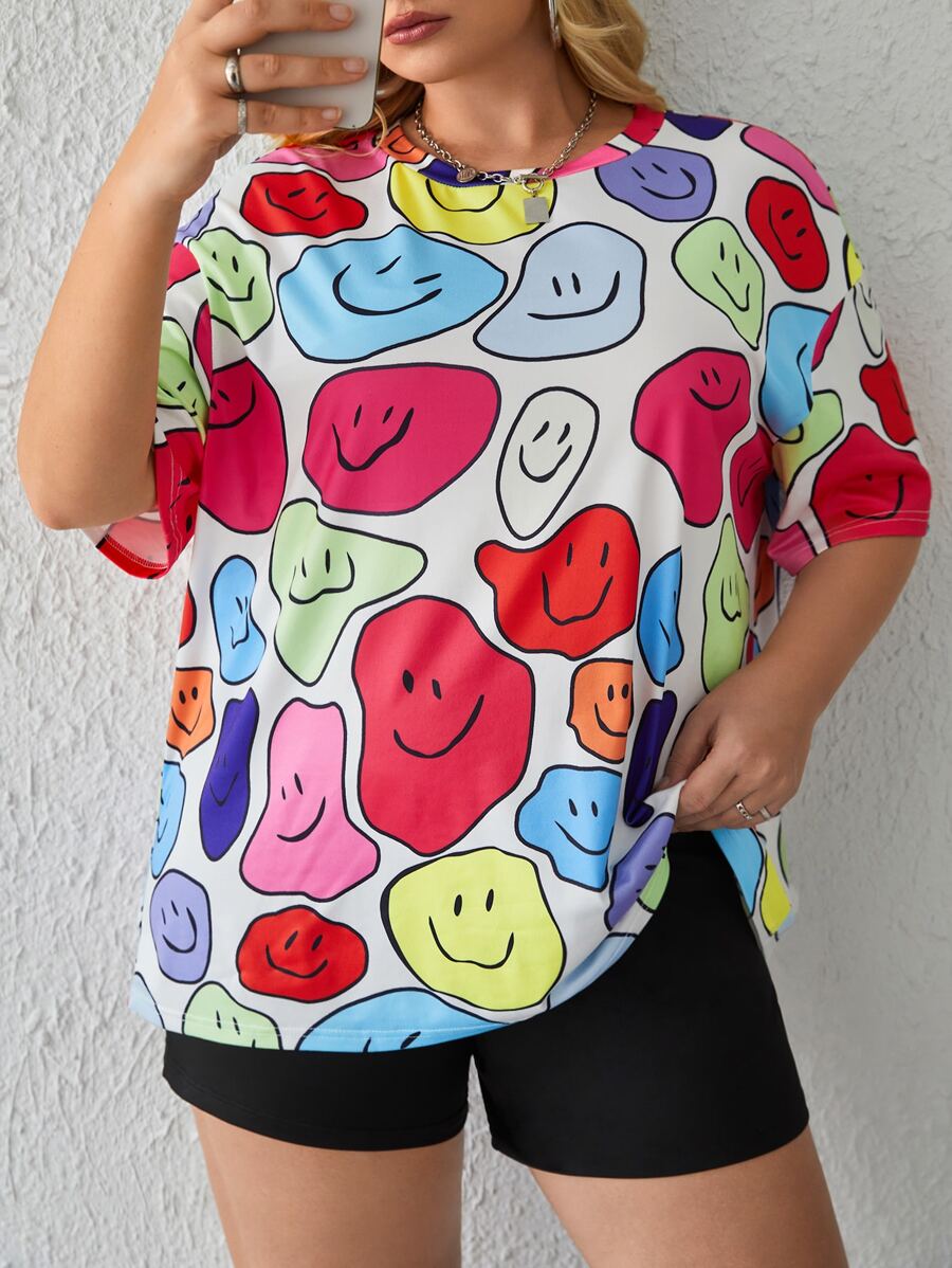 SHEIN EZwear Áo thun Plus size Hoạt hình Tất cả trên in Giải trí - Nhiều màu - Xem 1