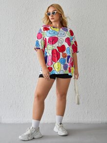 SHEIN EZwear Áo thun Plus size Hoạt hình Tất cả trên in Giải trí - Nhiều màu - Xem 6