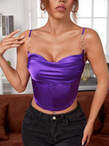 SHEIN SXY Chain Detail Satin Cami Top - Violet Purple - View 3