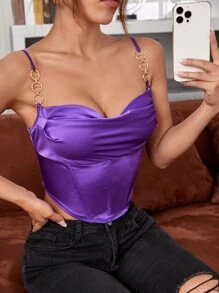 SHEIN SXY Chain Detail Satin Cami Top - Violet Purple - View 5