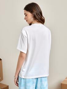 FRIENDS X SHEIN Cartoon & Slogan Graphic Drop Shoulder Tee - White - View 2