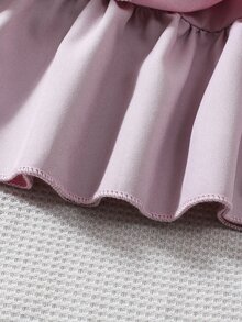 小女童卡通圖案荷葉邊上衣和裙子 - 粉色 - 查看 3