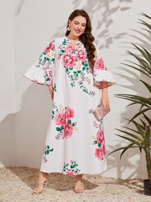 Modelyn Plus Floral Print Flounce Sleeve Dress - Multicolor - View 5