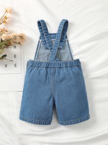 Baby Boy Slogan Graphic Denim Dungaree - Medium Wash - View 2