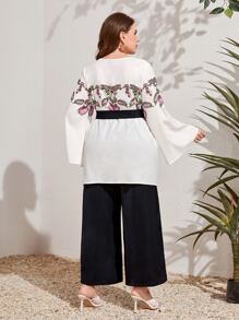 Mulvari Bộ thời trang Plus Size Thắt lưng Hoa Giải trí - Đen và trắng - Xem 4