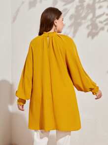 Mulvari Plus Frill Mock Neck Lantern Sleeve Blouse - Yellow - View 5