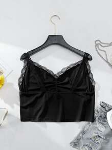 Celure Plus Lace Trim Cami Top - Black - View 2