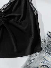 Celure Plus Lace Trim Cami Top - Black - View 3