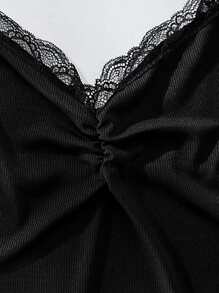 Celure Plus Lace Trim Cami Top - Black - View 5