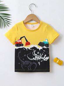 SHEIN Toddler Boys Cartoon Graphic Tee - Yellow - View 1