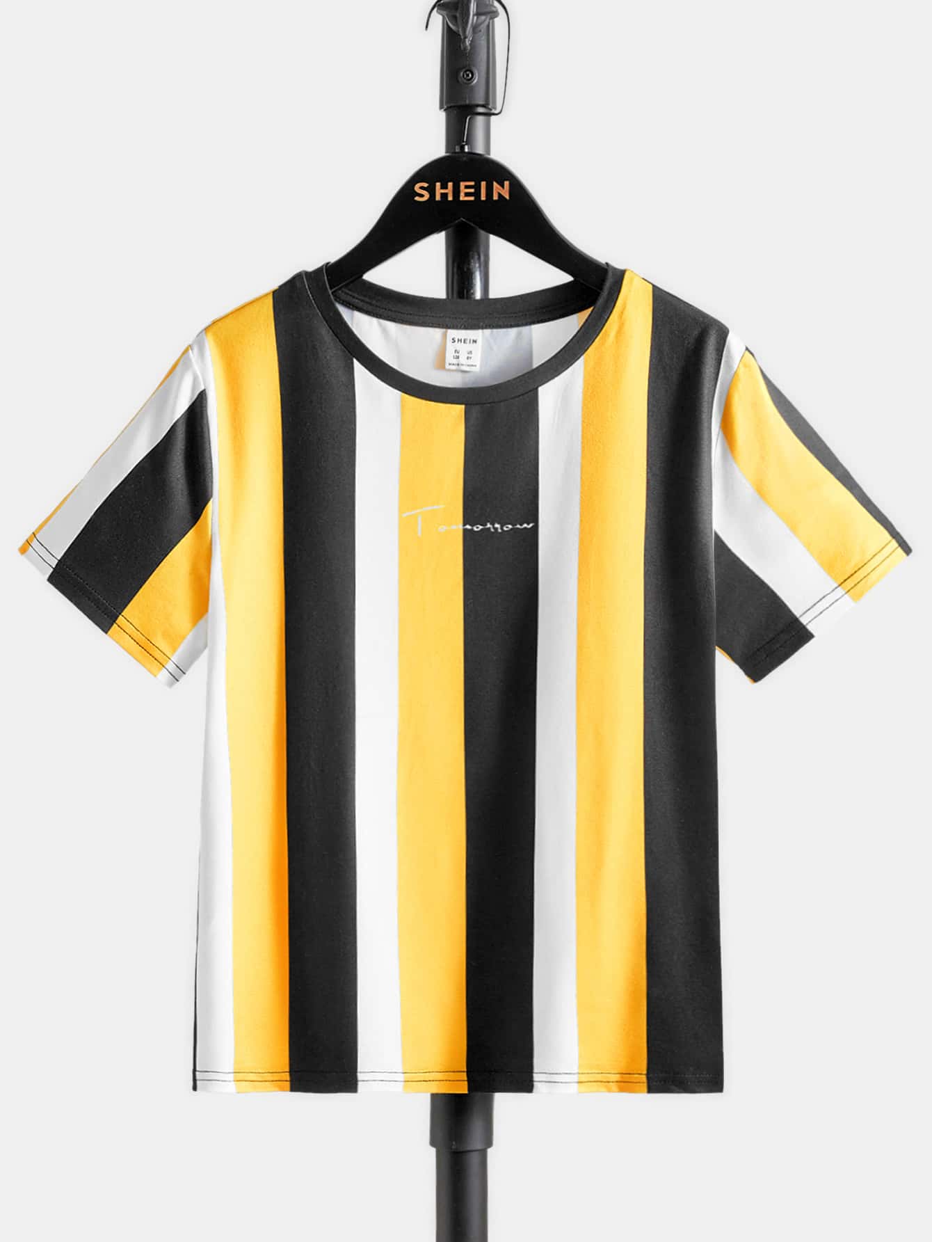 SHEIN Boys Letter Graphic Striped Tee - Yellow - View 1