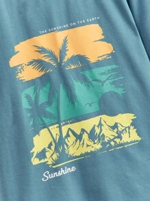 SHEIN Boys Coconut Tree & Letter Graphic Tee - Dusty Blue - View 3