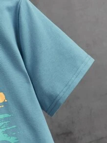 SHEIN Boys Coconut Tree & Letter Graphic Tee - Dusty Blue - View 4