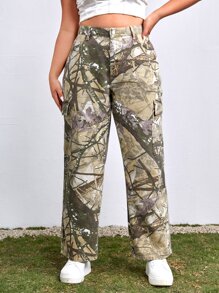 SHEIN EZwear Plus Allover Print Flap Pocket Jeans - Multicolor - View 3