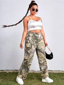 SHEIN EZwear Plus Allover Print Flap Pocket Jeans - Multicolor - View 5