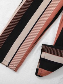 SHEIN Girls Striped Paperbag Waist Trousers - Multicolor - View 3