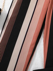 SHEIN Girls Striped Paperbag Waist Trousers - Multicolor - View 4