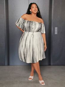 SHEIN CURVE+ Plus Tie Dye Off Shoulder Dress - Multicolor - View 2