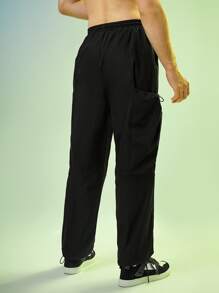 GENTILAND Hombres Pantalones con bolsillo lateral de cintura con cordón - Negro - Ver 2