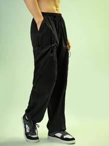 GENTILAND Hombres Pantalones con bolsillo lateral de cintura con cordón - Negro - Ver 5