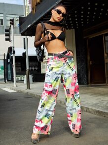 SHEIN ICON 漁網拼接超短款上衣帶文胸 - 黑色 - 查看 3