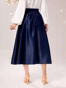 Modelyn Gold Floral Print Two Tone Skirt - Blue and White - View 2