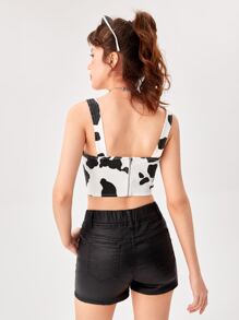 Chicas adolescentes Top en mezclilla con estampado de vaca - Blanco y Negro - Ver 2