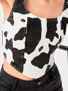 Chicas adolescentes Top en mezclilla con estampado de vaca - Blanco y Negro - Ver 4