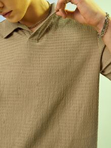 GENTILAND Men Textured Polo Shirt - Khaki - View 5