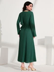 Modelyn Choker Neck Belted Dress - Dark Green - View 2