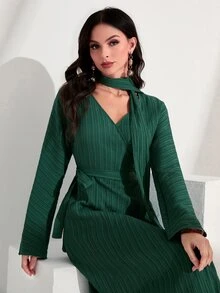 Modelyn Choker Neck Belted Dress - Dark Green - View 5