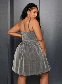 SHEIN CURVE+ Plus Glitter Cami Dress - Silver - View 4