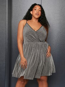 SHEIN CURVE+ Plus Glitter Cami Dress - Silver - View 3